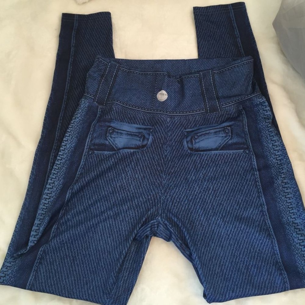 New Size Large Blue Jean Look Skinny Leg Leggings Jeggings Polyester & Spandex